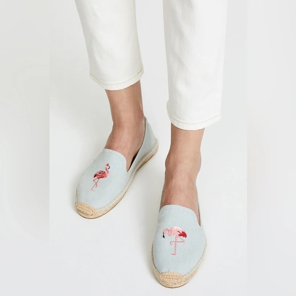 Anthropologie Soludos Espadrilles Canvas Loafers Blue Flamingo Slipper Size 7